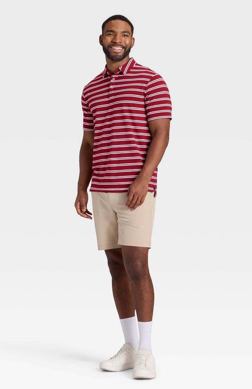 Men's Comfort Wear Striped Polo Shirt Goodfellow & Co™ Maroon Medium